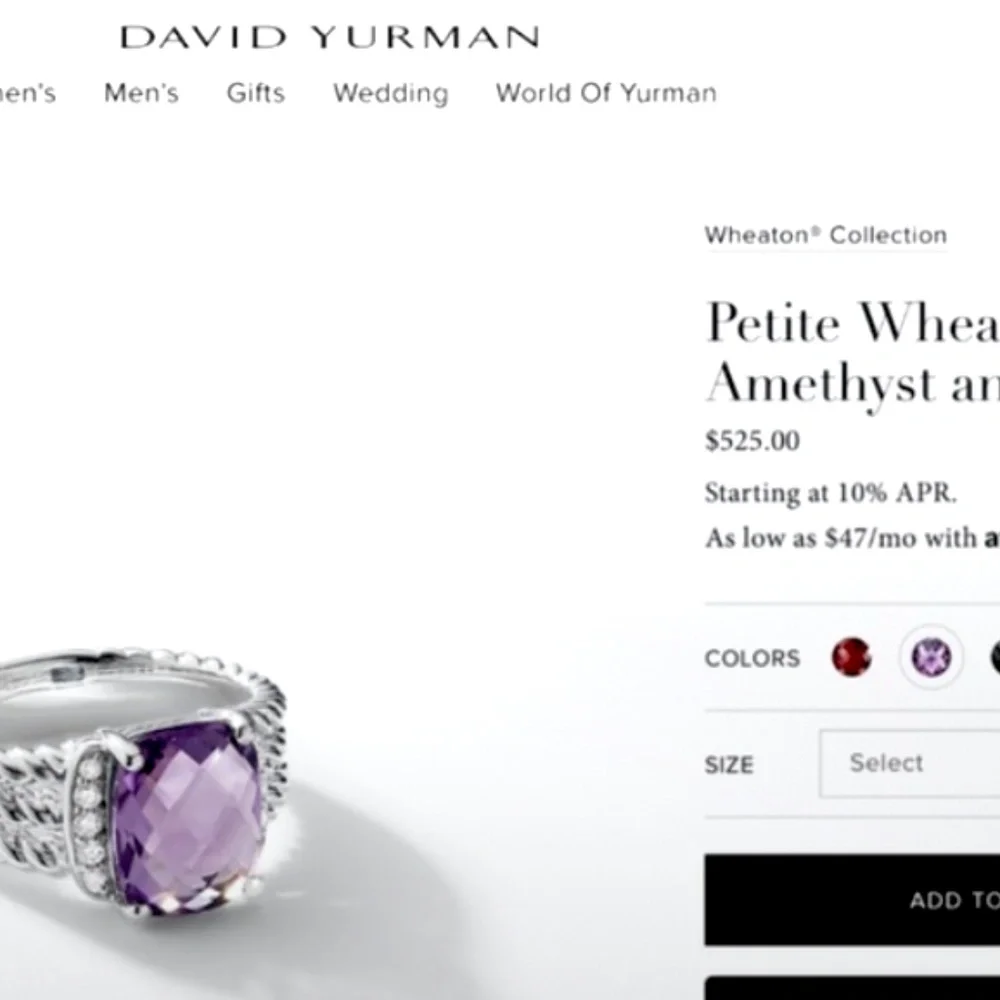 David Yurman Purple Amethyst Wheaton Petite Ring Size 7 - Picture 5 of 16